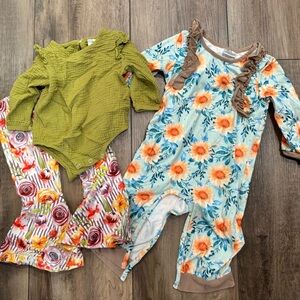 Floral and Green Baby Outfit Set